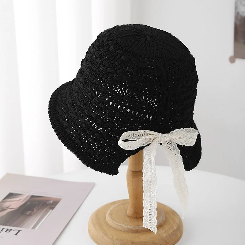Cottagecore หมวกผู้หญิงโครเชต์ลูกไม้รายละเอียดฤดูร้อนเกาหลีหมวกถักระบายอากาศสําหรับงานแต่งงานชายหาดและปิกนิก Sun Hat