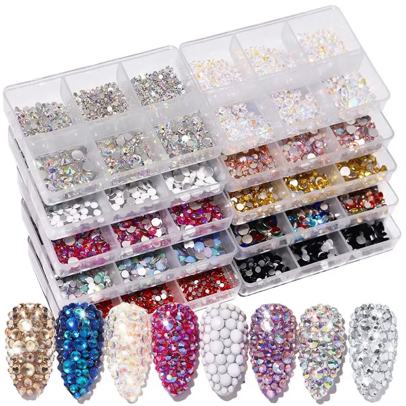 

Mixed Size Crystal AB Glass Rhinestones for Nails 3D Flatback Diamond Strass Gems Glitter Jewelry Nail Art Decorations