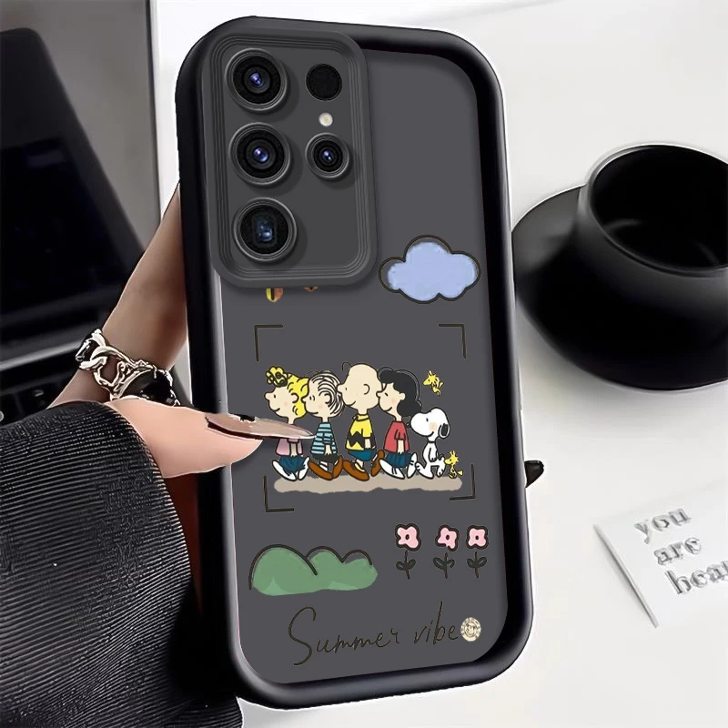 Snoopy Cute Cartoon Fall Shockproof Case For Samsung Galaxy S24 S23 Ultra S22 S21 Plus FE A54 A53 A52 Soft TPU Cover WK280