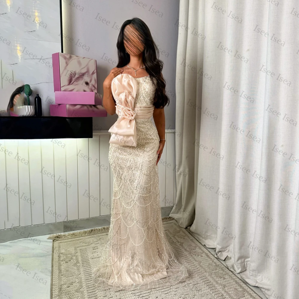 

Customized Saudi Arabia Evening Dresses Beaded Mermaid Evening Dresses Luxury Sequin Crystals Elegant Wedding Party Gowns