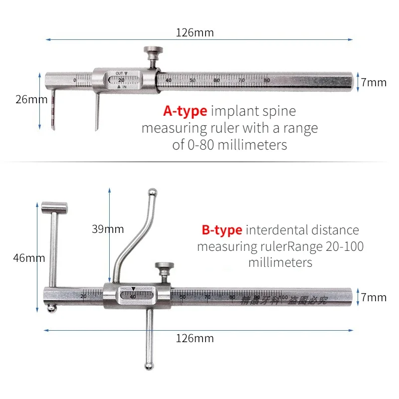 ไม้บรรทัดวัดทางทันตกรรม1ชิ้นไม้บรรทัดดิจิตอลเวอร์เนียร์ทันตกรรมรากเทียม20-100มม. สแตนเลสคาลิปเปอร์แบบเลื่อนสำหรับจัดฟัน