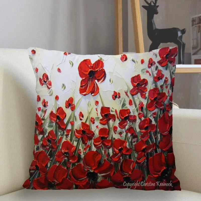 Poppy Flower Double-Sided Decorative Throw Pillow Case Square Pillowcase with Zipper for Sofa Bedroom Living Room Home Decor