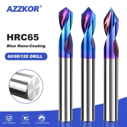 AZZKOR HRC65 Blue Nano-Coating trapano per centraggio in acciaio al tungsteno 60/90/120 fresa per smussatura centrale CNC Open Pore Position Drill