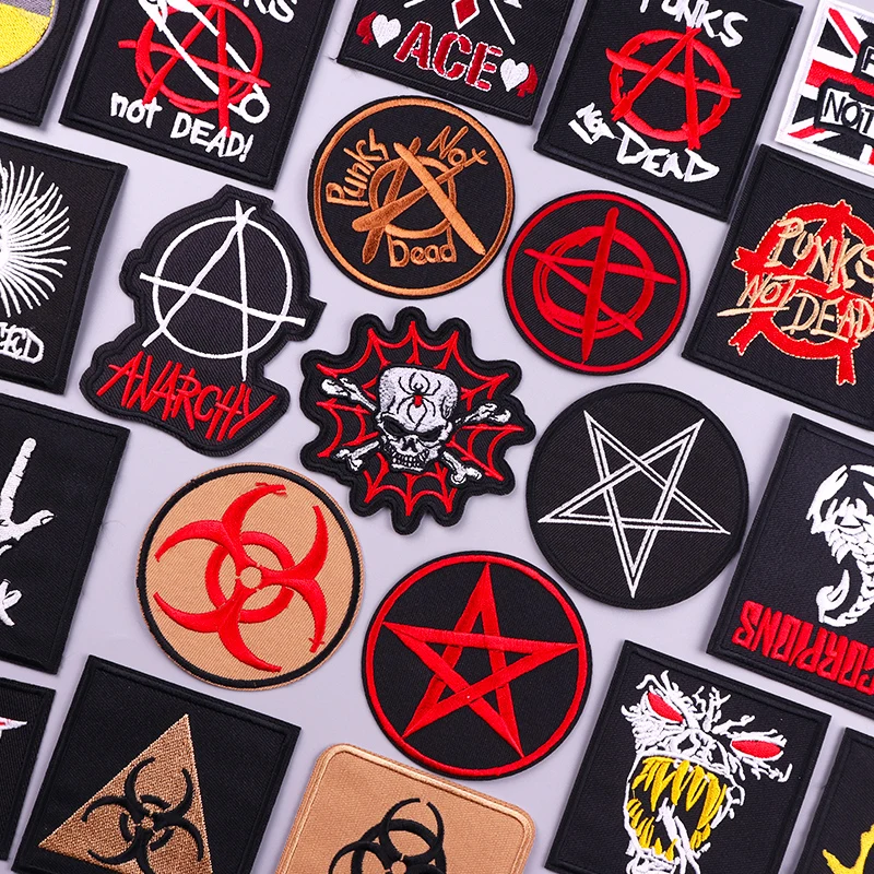 Skull Embroidery Patch Letter Iron On Patches For Clothing Punk Rock Patches On Clothes Biochemical Nuclear Sewing Patch Sticker