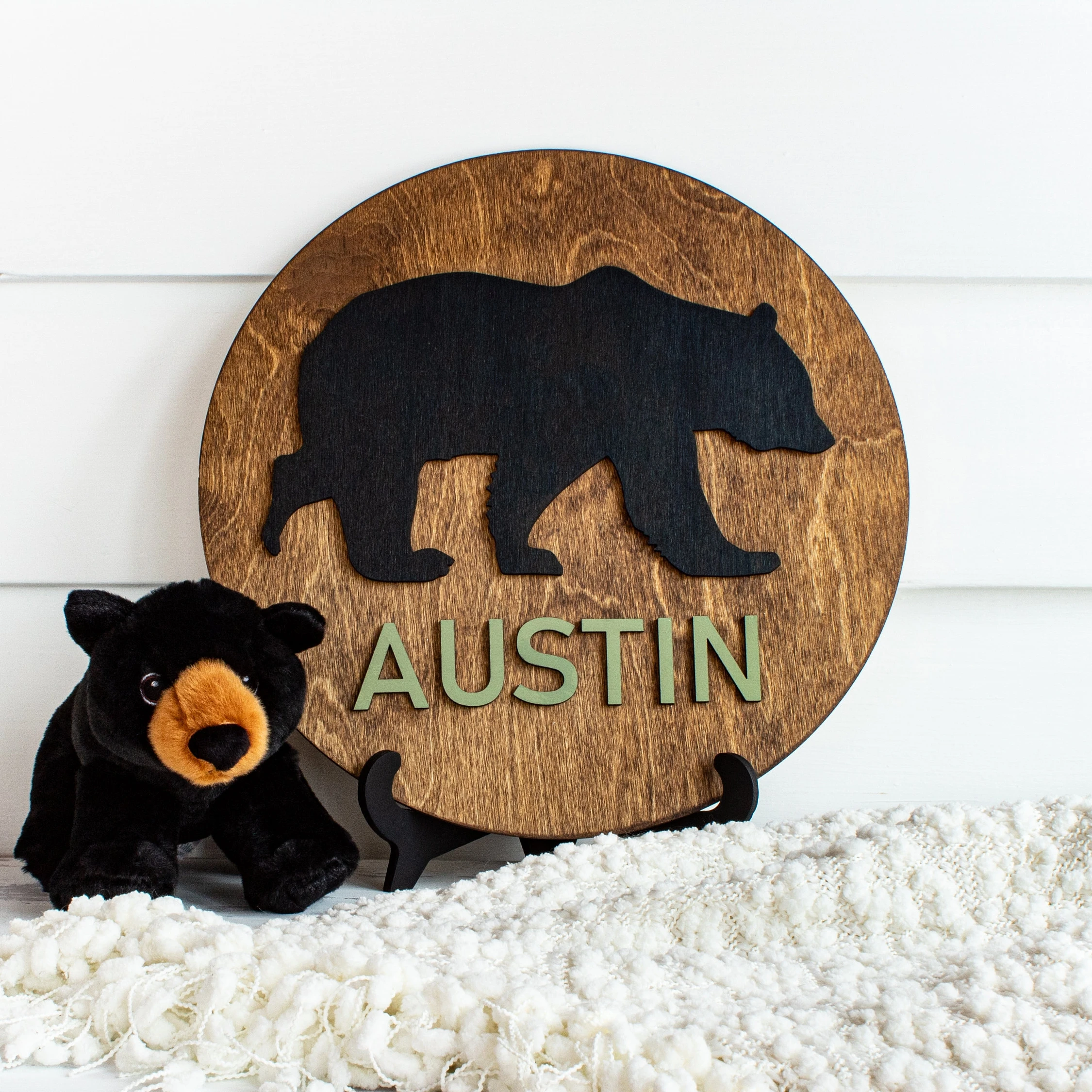 Custom 3D Bear Name Sign, Personalized Boy Nursery Name Sign,  Wooden Name Board for Nursery, Custom Nameplate for Kids Room