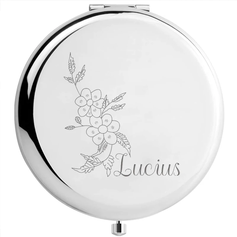 1pc Lovely Beautiful flowers Custom Text Pocket Mirror Mirror With Name Makeup Mirror Anniversary gifts