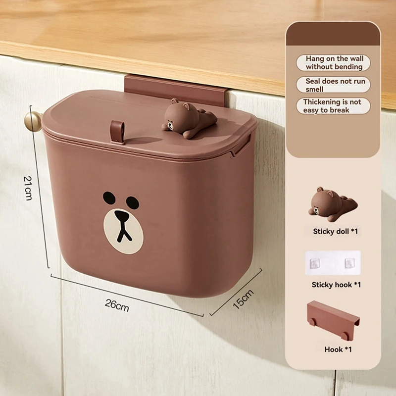 Design de economia de espaço superior, lixeira suspensa estilo desenho animado para cozinha e sala de estar, cesta de lixo montada na parede com tampa