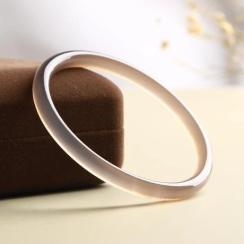 

Natural High Ice Smoke Gray Chalcedony Thin Round Bar Bracelet Vintage Versatile