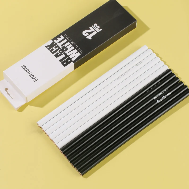 Brutfuner 12Pc Weiß & Schwarz Farbige Bleistifte Berufs Öl Farbe Bleistift Zeichnung Bleistift Set Skizze Schule Student Kunst Liefert – Detail 10