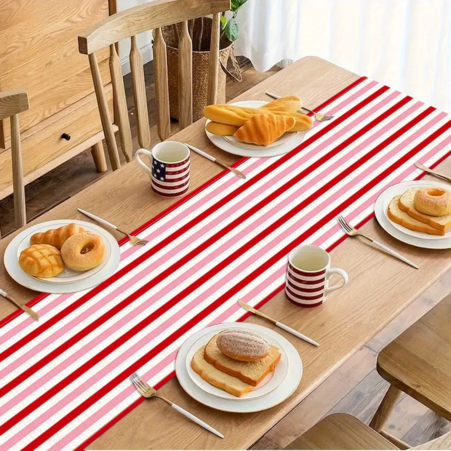 1pc Red Pink Stripe Table Runner Single Sided 2D Print Bold Stylish Table Runner Dining Room Kitchen Festive Vibe Accessory Gift