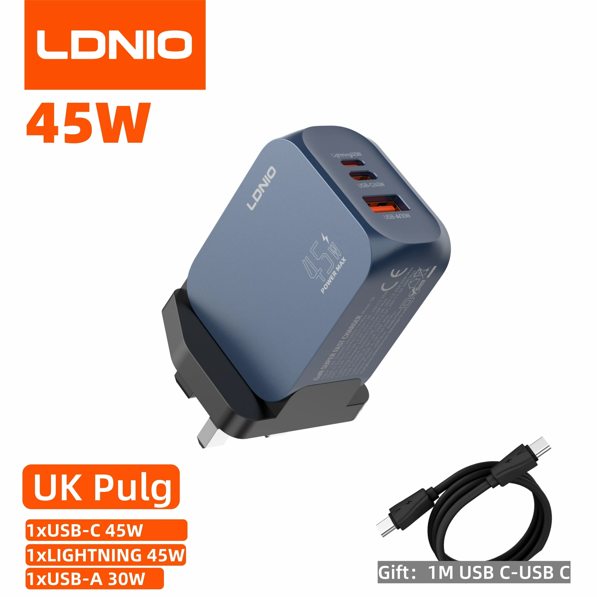 LDNIO Gan 100 W snellader Type-C USB PD 65 W 45 W UK/EU/US-stekker Multi-poort telefoon laptop adapter voor MacBook iPhone 16 Xiaomi 14