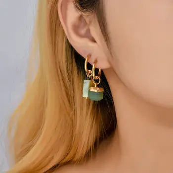 復古天然瑪瑙經典水滴耳環,簡約水晶長方形串珠不對稱耳環,波西米亞風女式首飾 10 最佳銷售 瑪瑙耳環 - №1