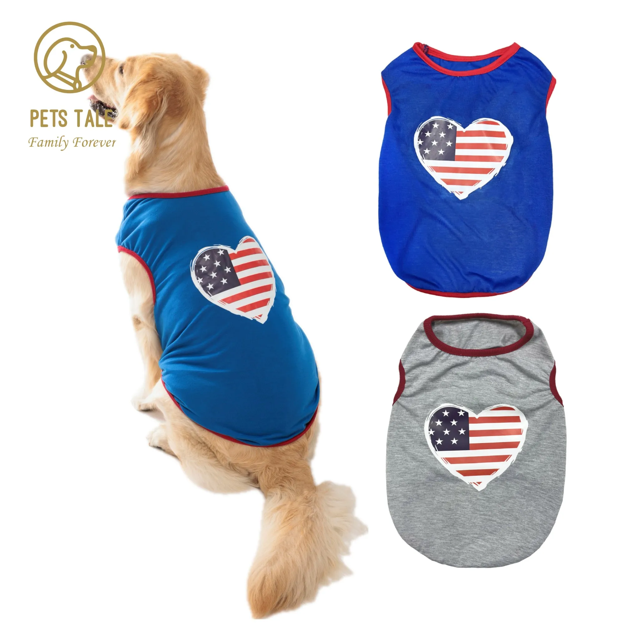 Cute Heart Shaped American Flag Graphic Pet Breathable Vest For Dog And Cat Summer Party Clothes