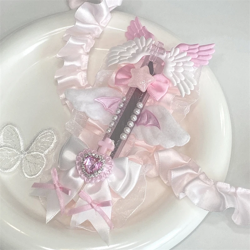 1 قطعة سكين لطيف الحلو الوردي سكّين متعدّد الاستخدامات أجنحة القوس القلب صندوق القاطع ورقة طالب المحمولة الإبداعية الة قطع الورق الهدايا #3