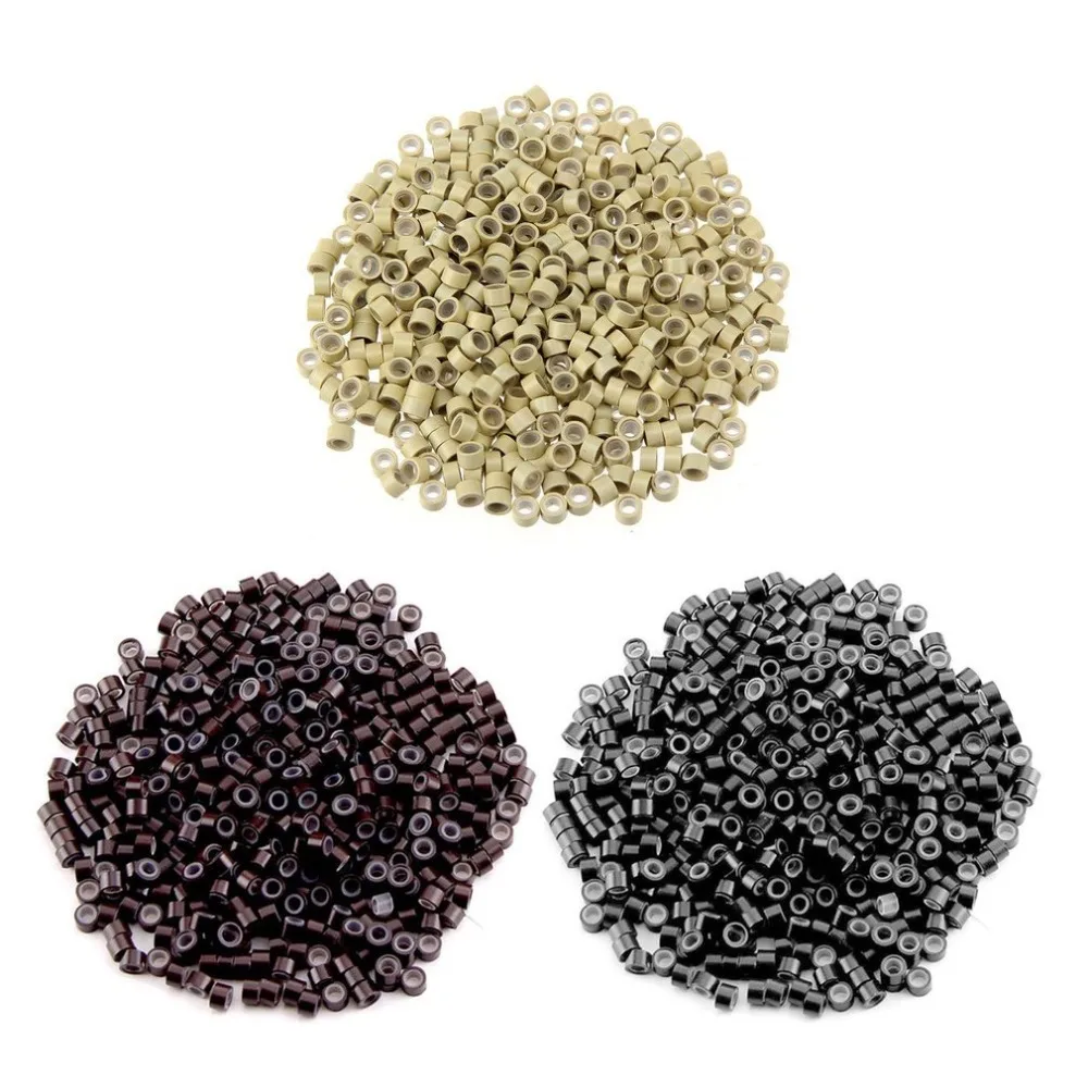500Pcs Hair Extentions Micro Rings Links Beads 5mm aluminum Silicone Lined Beads for Human Hair Extensions Tool-Multi-colored