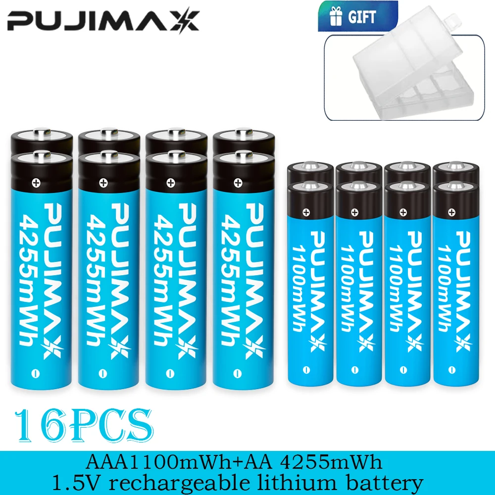 PUJIMAX Wiederaufladbare Lithium-Batterien AA 4255mWh/AAA 1100mWh Hochleistungs-Akkus 1,5V Batterien für Uhren, Mäuse und Fernbedienungen