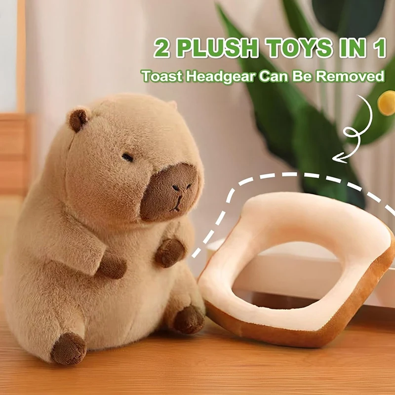 Cute Capybara Plush Pillow With Wearable Toast Headwear Kawaii Bread Capybara Stuffed Animals Toys Hugging Gifts