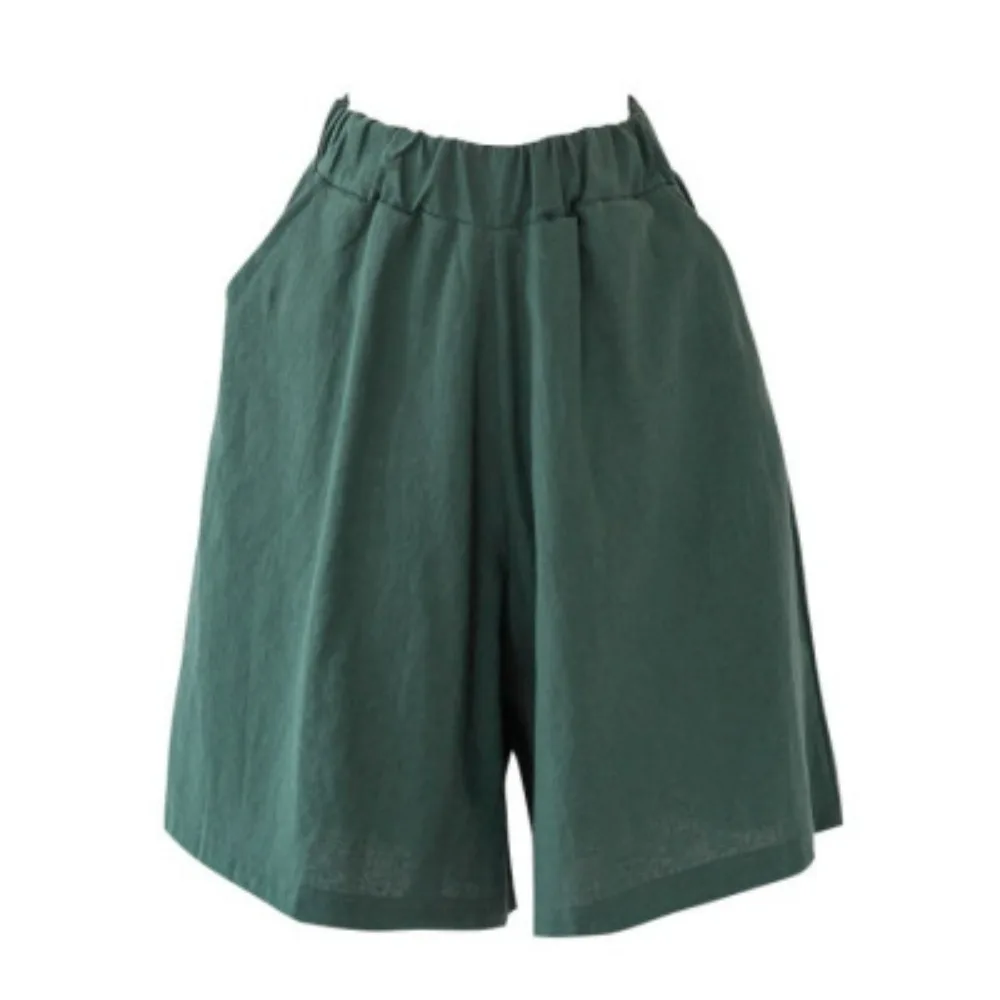 Women's summer casual shorts made of cotton and linen, available in plus sizes up to 200 pounds, with an elasticated waistband
