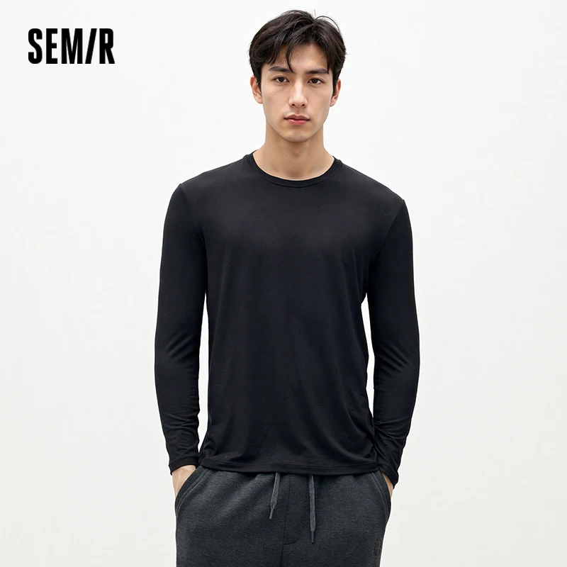 Semir Men Tshirt Thermal Warmth Crew Neck Long Sleeve Solid Color Everyday Style Layering Essential 2026 Spring Soft Comfort