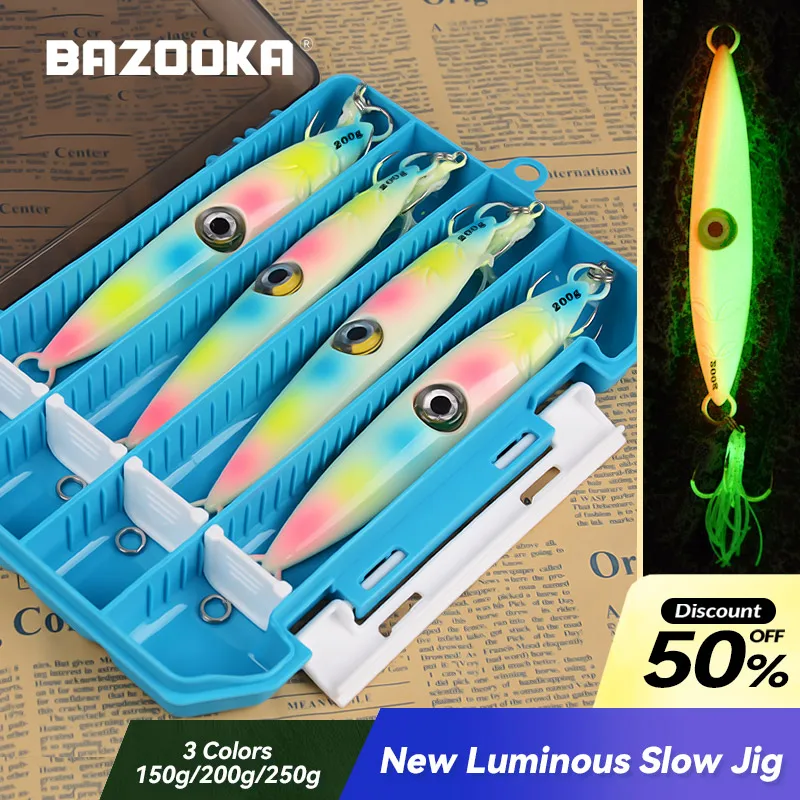 Bazooka Slow Jig 150g 200g 250g Glow Lead With Led Light Fishing Lure Pesca Metal Luminous JIgging Fast Bass Pike Winter Baits