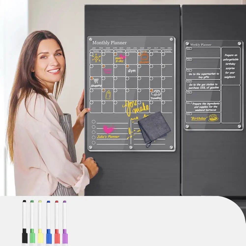 Magnetic Refrigerator Calendar Acrylic Dry Erase Board Acrylic Magnetic Dry Erase Board Calendar Monthly Weekly Meal for Events