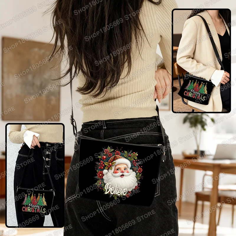 Christmas Santa Claus Snowman Reindeer Cosmetic Bag Women Crossbody Shoulder Bags Travel Makeup Pouch Xmas Holiday Gift