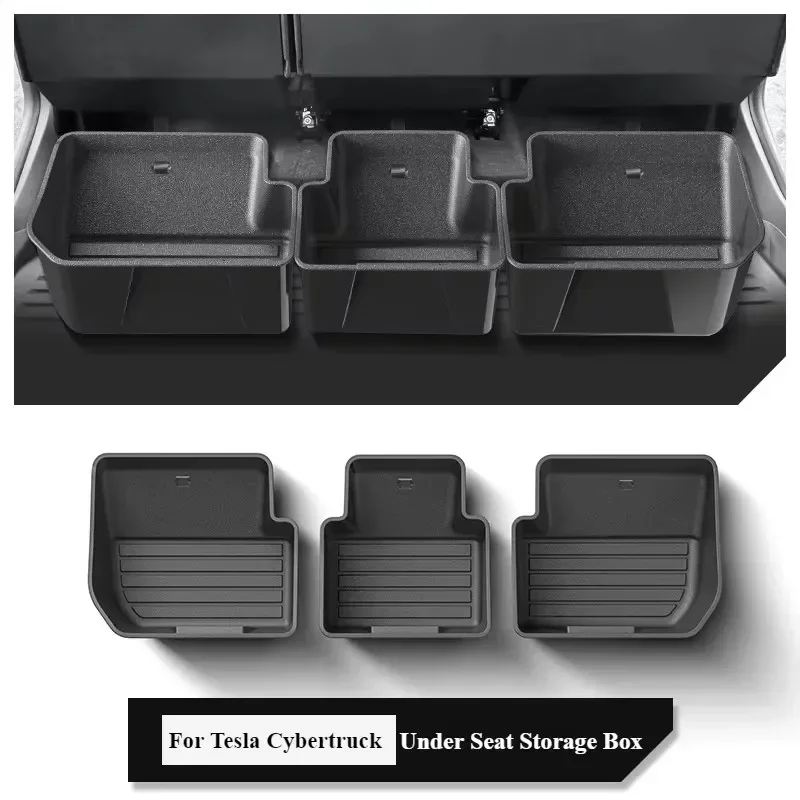 3Pcs/Set Under Seat Storage Box Car Waterproof Interior Accessories For Tesla Cybertruck 2025 Rear Seat Lower Box Case Organizer