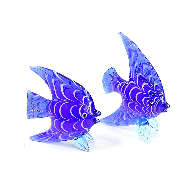 Blue Murano Glass Fish Figurine Ornaments Home Desktop Living Room Marine Animal Decor Collection New Year Party Gifts for Kids