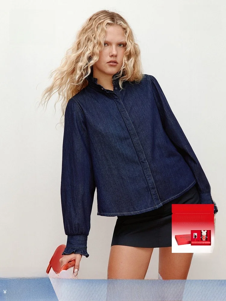 

H&M Зимняя женская повседневная хлопковая рубашка с плиссировкой, длинными рукавами, на пуговицах, 100% хлопок, стандартный крой, модная модель 296667