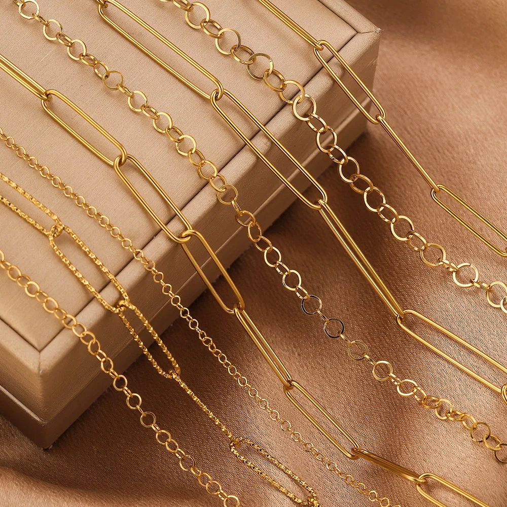 

2Meters Stainless Steel Chains for Jewelry Making No Fade DIY Necklace Bracelet Accessories Embossed Gold Enamel Chain Component