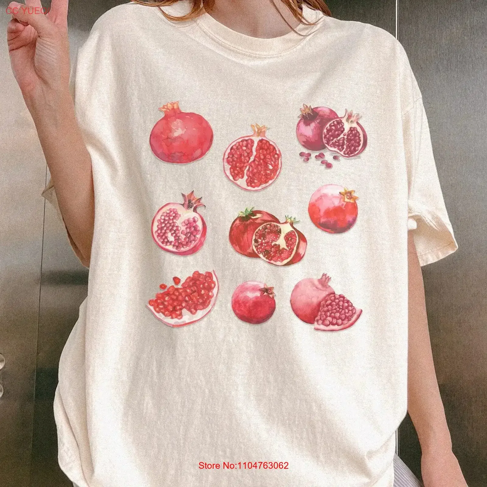 Pomegranate T Shirt Pomegranates Vintage FruiT Aesthetic Boho vintage Washed Unisex Versatile Casual Soft Stretched fashion