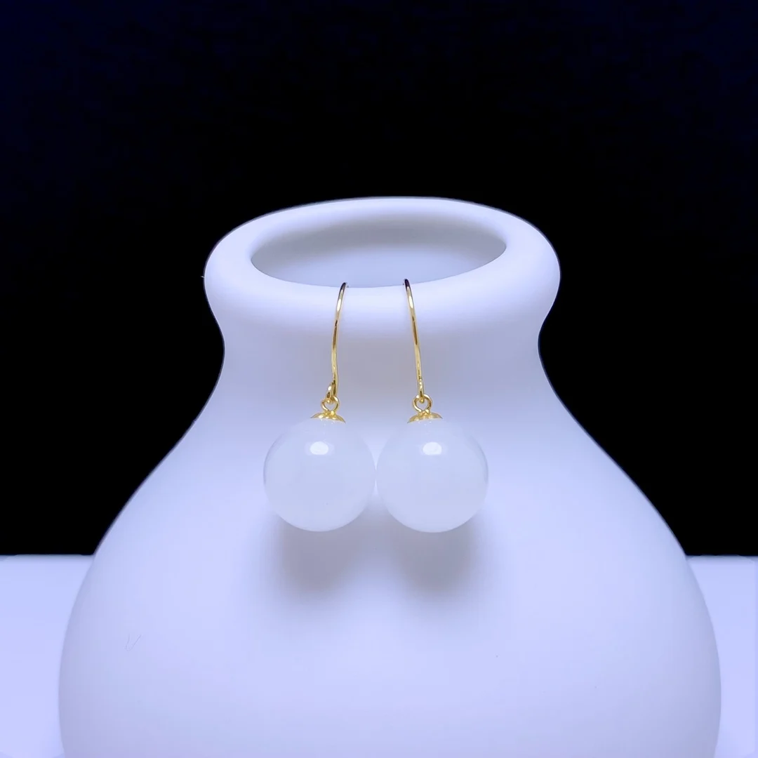 

SHILOVEM 18k yellow gold Natural white Jasper drop earrings classic fine Jewelry women wedding gift new plant yze101000hby