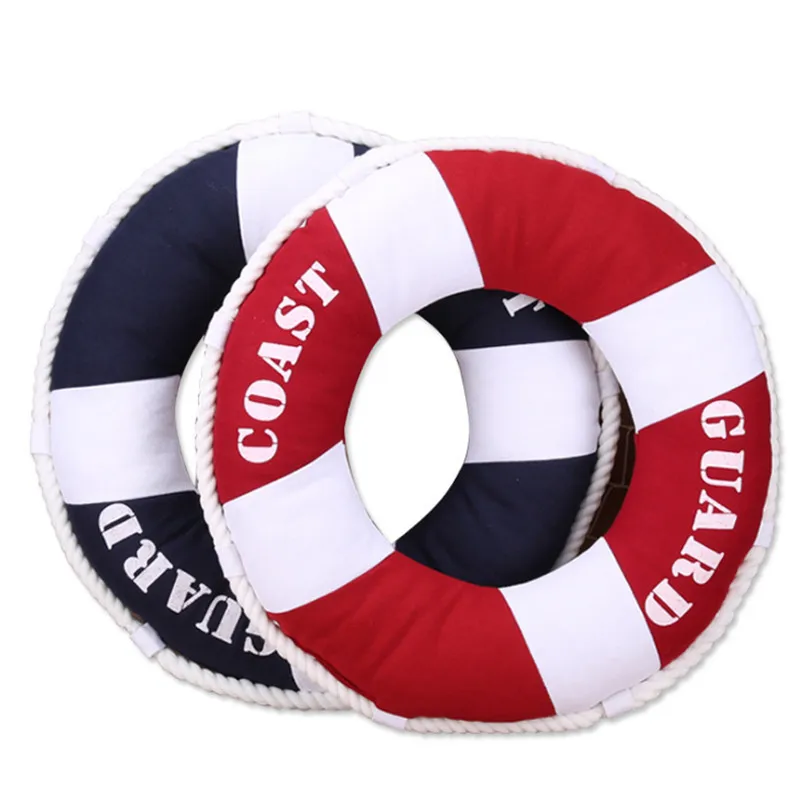 40cm Round Life Ring Lifebuoy Shaped Cushion Mediterranean Style Throw Nautical Pillow Home Bedroom Decor