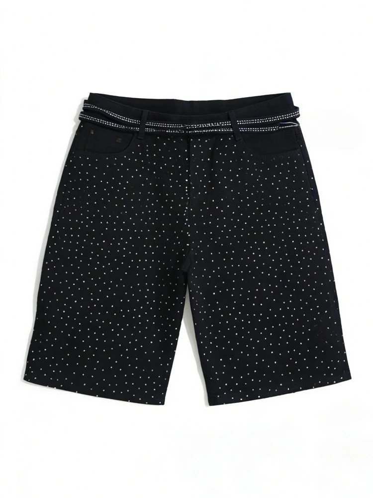 Deeptown Blue Rhinestone Printed Jorts Baggy Women Man Black Washed Diamonds Wide Leg Denim Shorts American Style Short Jeans
