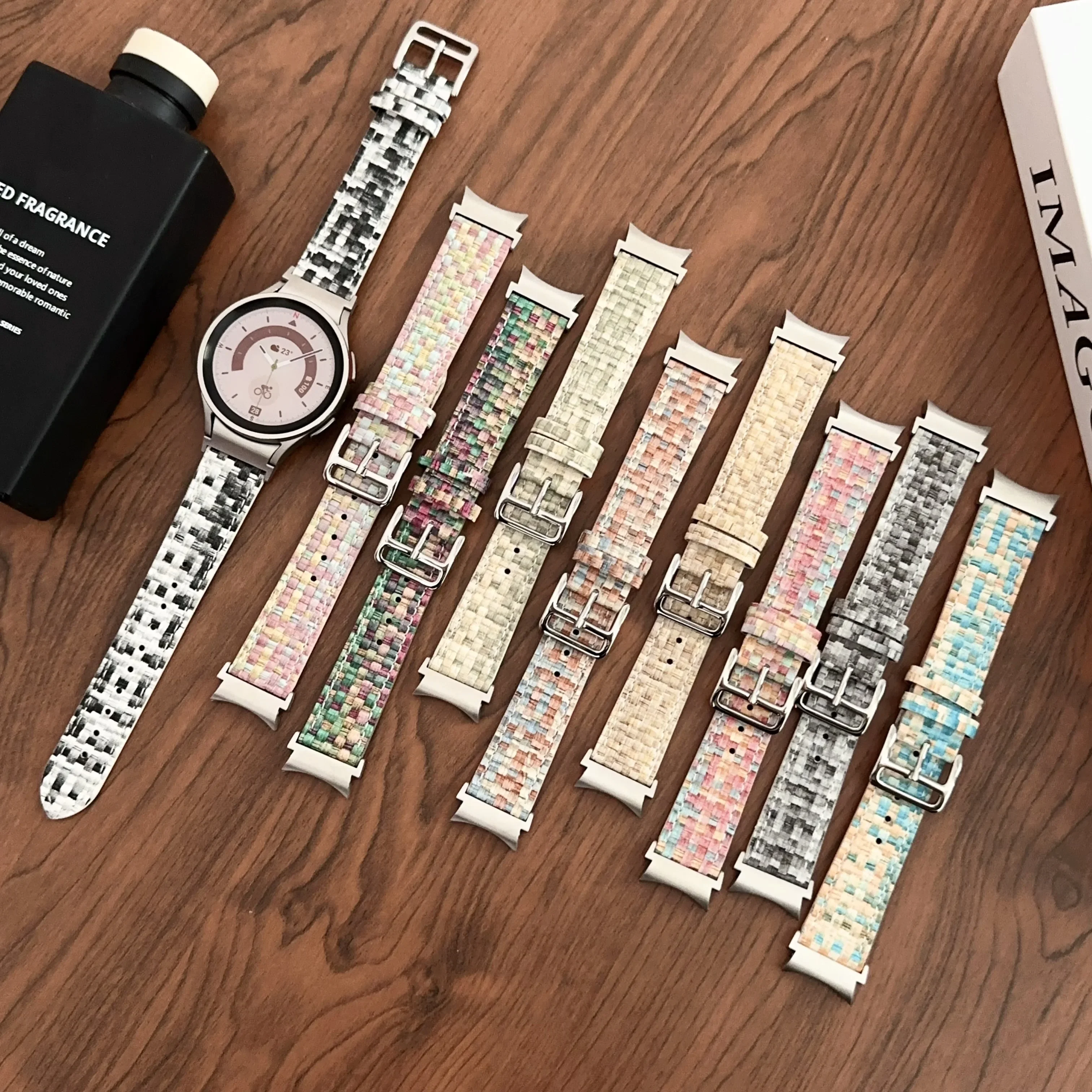 サムスンギャラクシーウォッチ用伸縮性不織布バンド,クラシックブレスレット,カウボーイストラップ,4, 5, 6, 47mm, 43mm, 42mm, 46mm,5pro,45mm 40mm、44mm