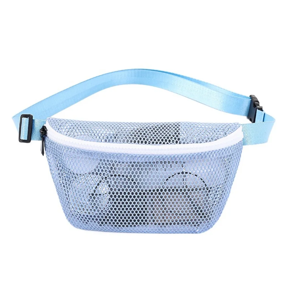 

Hollow Out Mesh Waist Bag Zipper See Through Hip Belt Bag for Sport Large Capacity Wide Shoulder Strap Portable Mesh Purse Phone