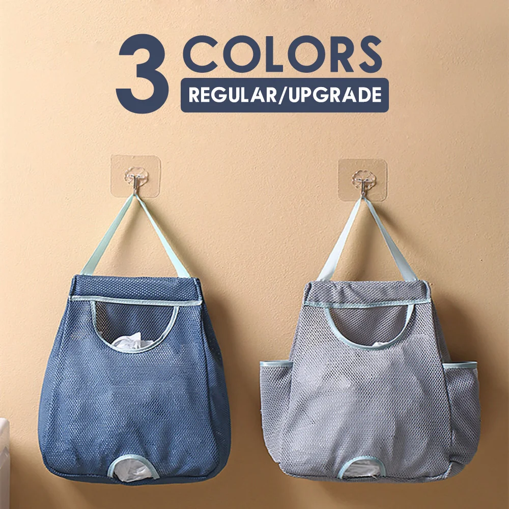 Upgrade Reusable Kitchen Garbage Bag Grocery Bag Organizer Wall Hanging Mesh Storage Bags Plastic Bag Holder Dispenser