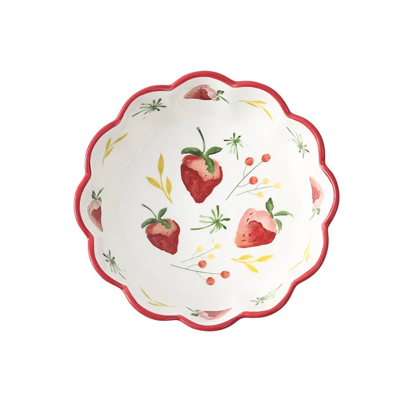 Wholesale Wave Lace Ceramic Bowl Soup Rice Bowl Fruit Salad Dessert Underglaze Porcelain Box Customized Fashion