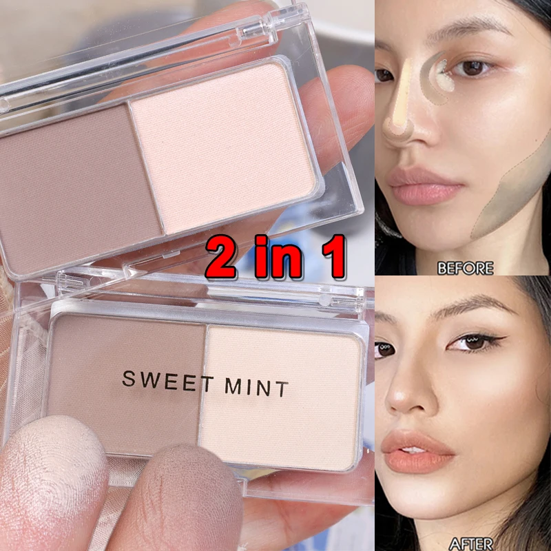 Two-color Nose Shadow Powder Highlighting Palette Matte Long-lasting Easy To Wear Highlighter Contour Face Makeup Cosmetics Tool