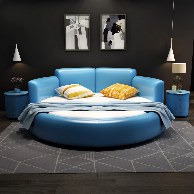 Large circular double modern minimalist fabric princess bedroom fashionable round bed electric couple fun internet celebrity