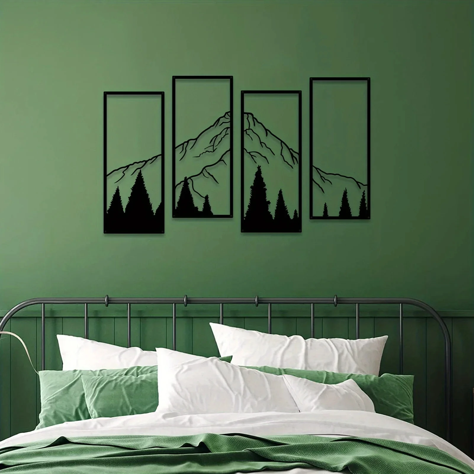 2D Square Sculpture for Office, Home, Living Room, Bedroom - Unique Wall Art 4pcs/Set Minimalist Metal Mountain Wall Decor