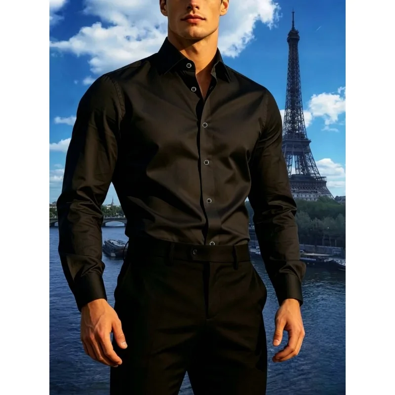 Chemise habillée à manches longues pour homme, style business casual printemps-été, confortable et décontractée