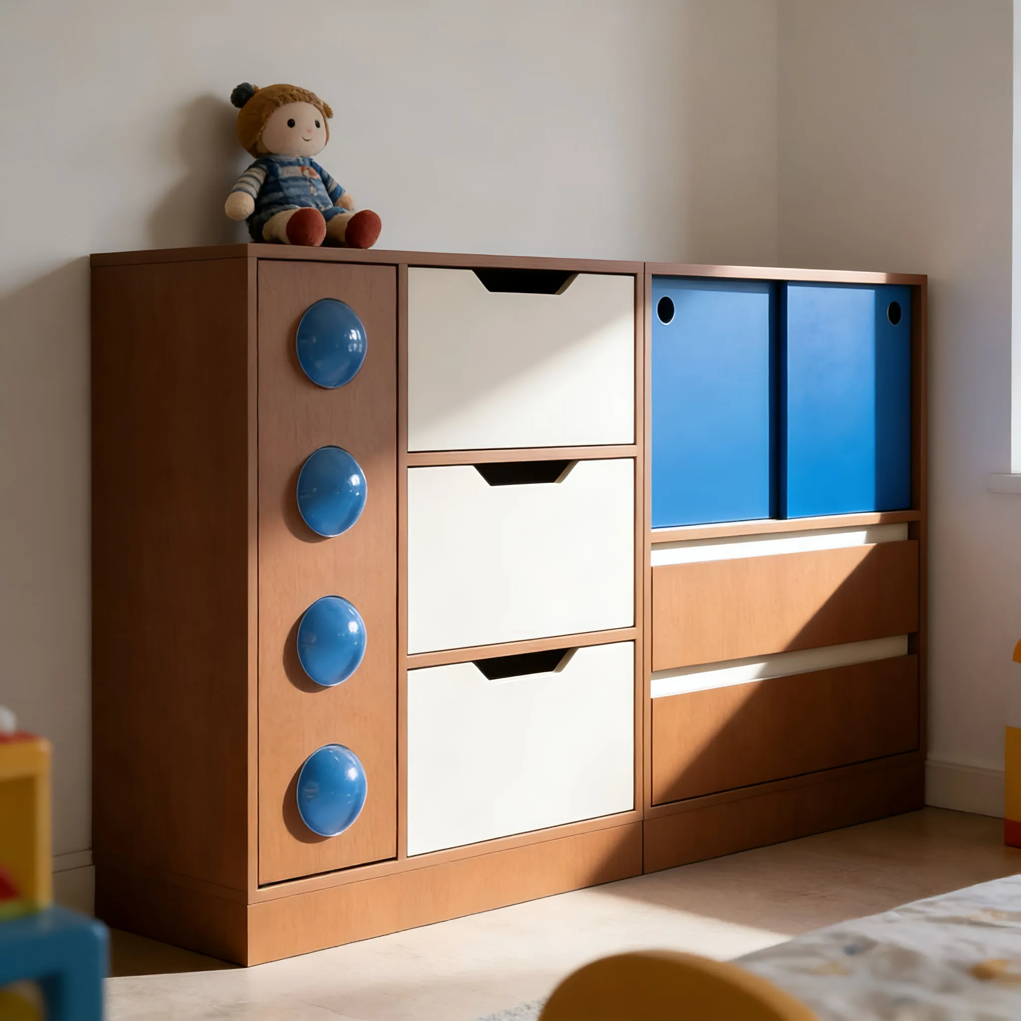 Modern Minimalist Wooden Living Room Cabinet Color Block Multi-Drawer Storage Sideboard Bottom Ambient Light Geometric MUJU