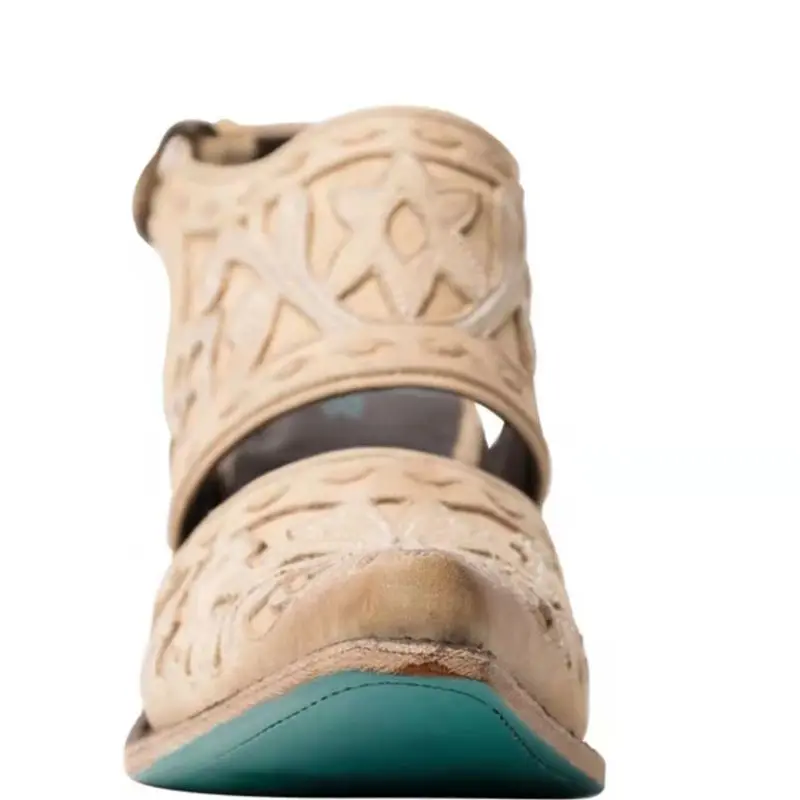 ORCHA LISA 2025 Fashion Female Sandals Square Toe Chunky Heels Back Strap Flower Vintage Women Daily Shoes Plus Size 42 43 44