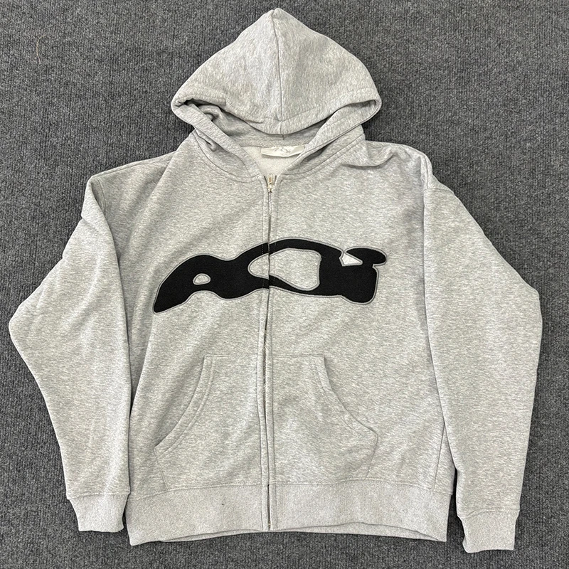 Men Women Hoodie Ida sply Cotton Chest Towel Embroidery Label Zipper Sweatshirts Harajuku Casual Gray Loose Y2k Pullovers #1