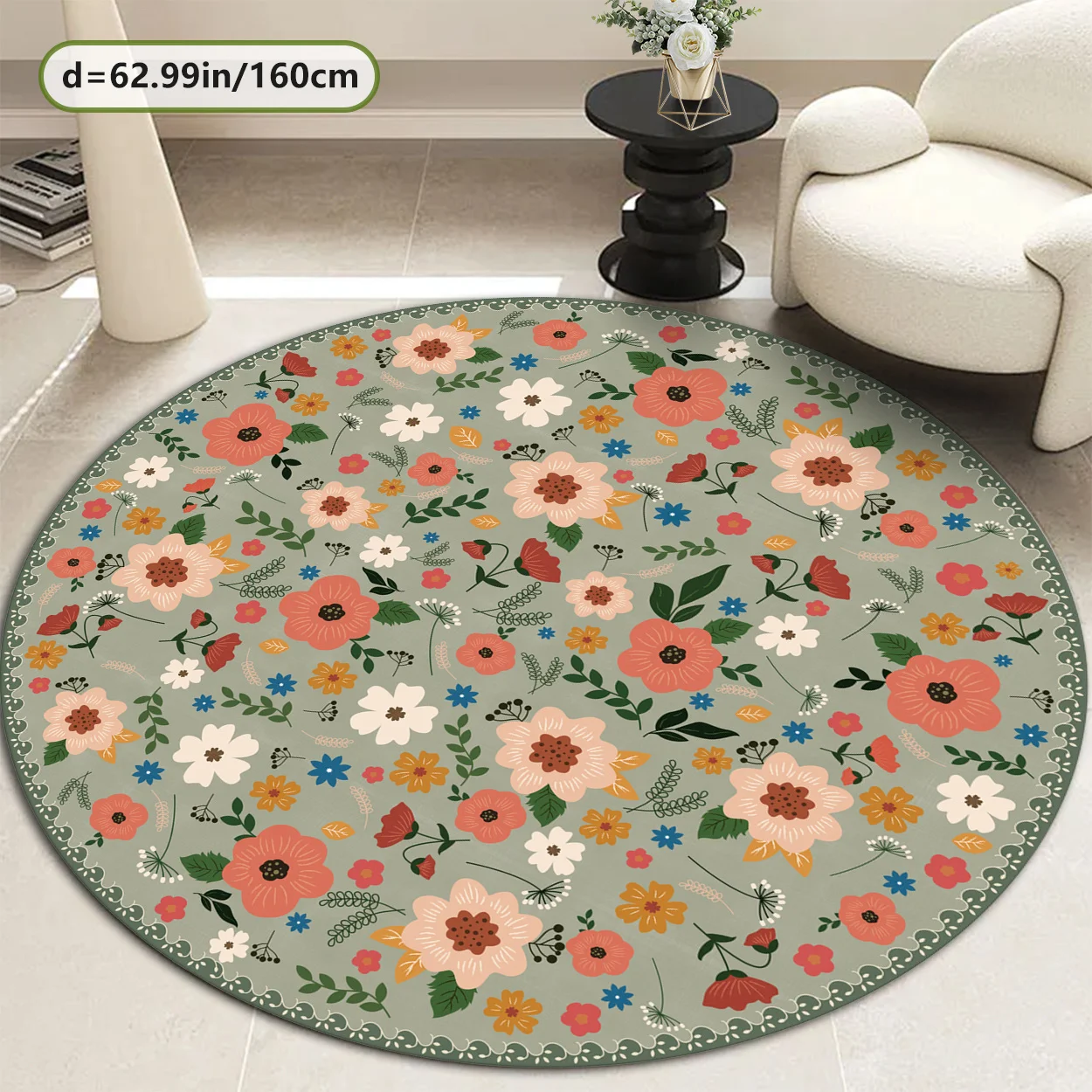

Хрустальный бархатный коверZULIDA Modern Nordic Floral Круглый коврик, полиэфирное волокно 800 г/м2, нескользящая точечная подложка, можно стирать в машине, низкий