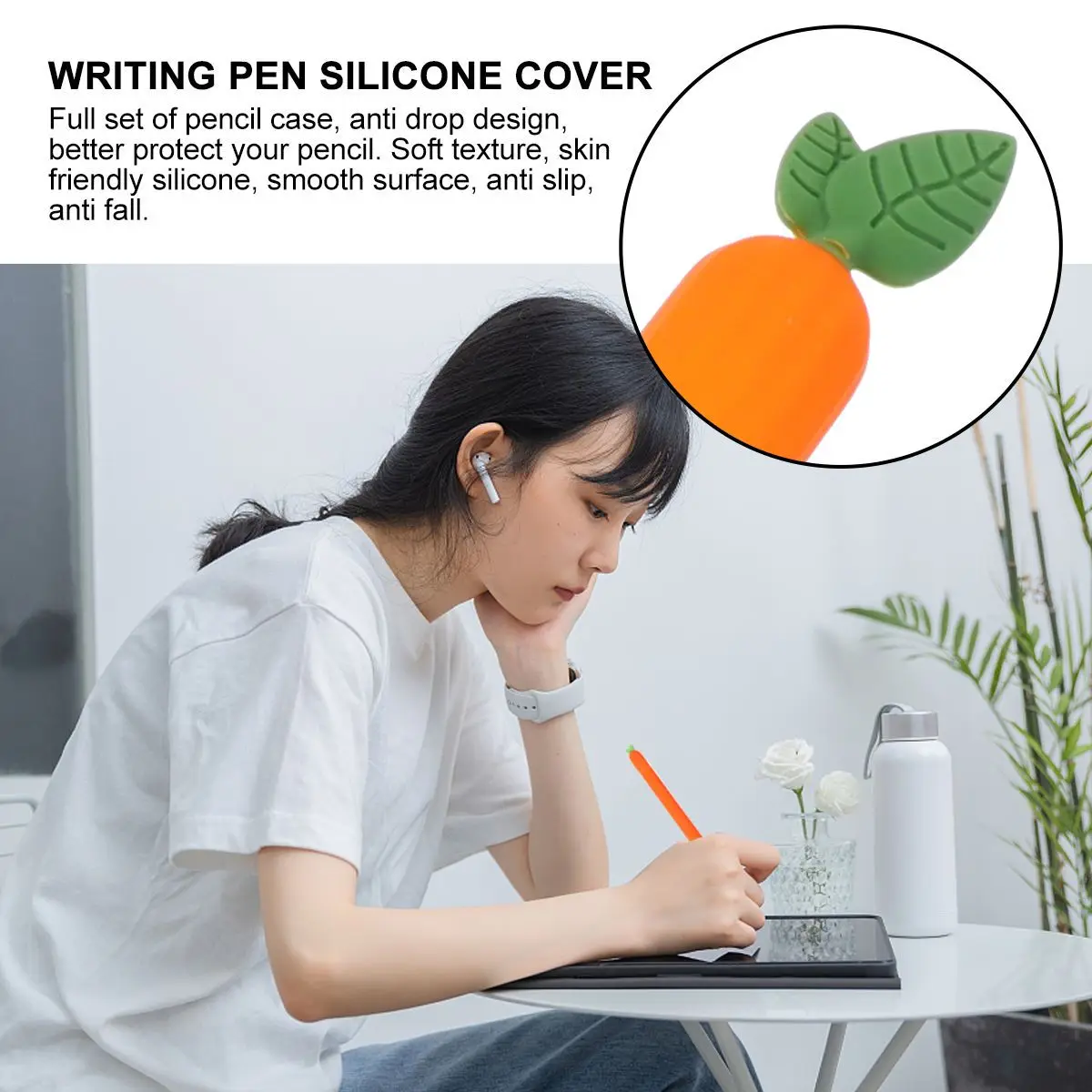 스타일러스 펜 커버 당근 모양 실리콘 보호 케이스 펜슬 2용 부드러운 실리콘 그립 미끄럼 방지 스크래치 저항 스타일러스