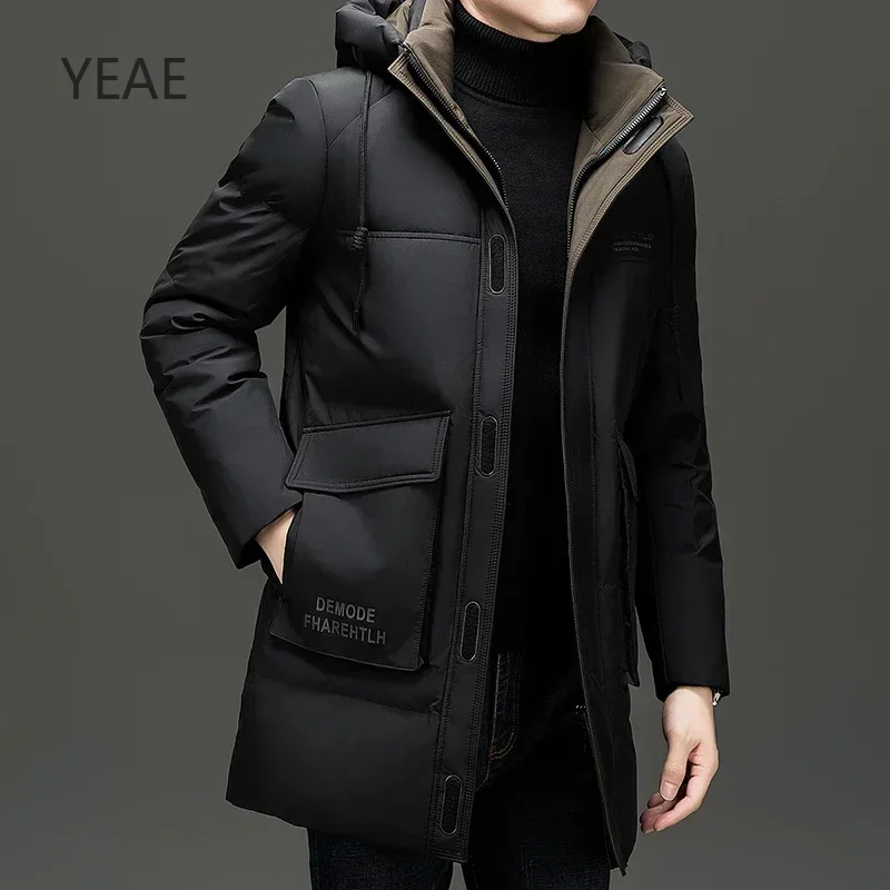 YEAE Men's Winter Down Jacket Designer Clothes Men Duck Down Padding Long Sleeve Hooded Jackets Heated Jacket Men Male Coat