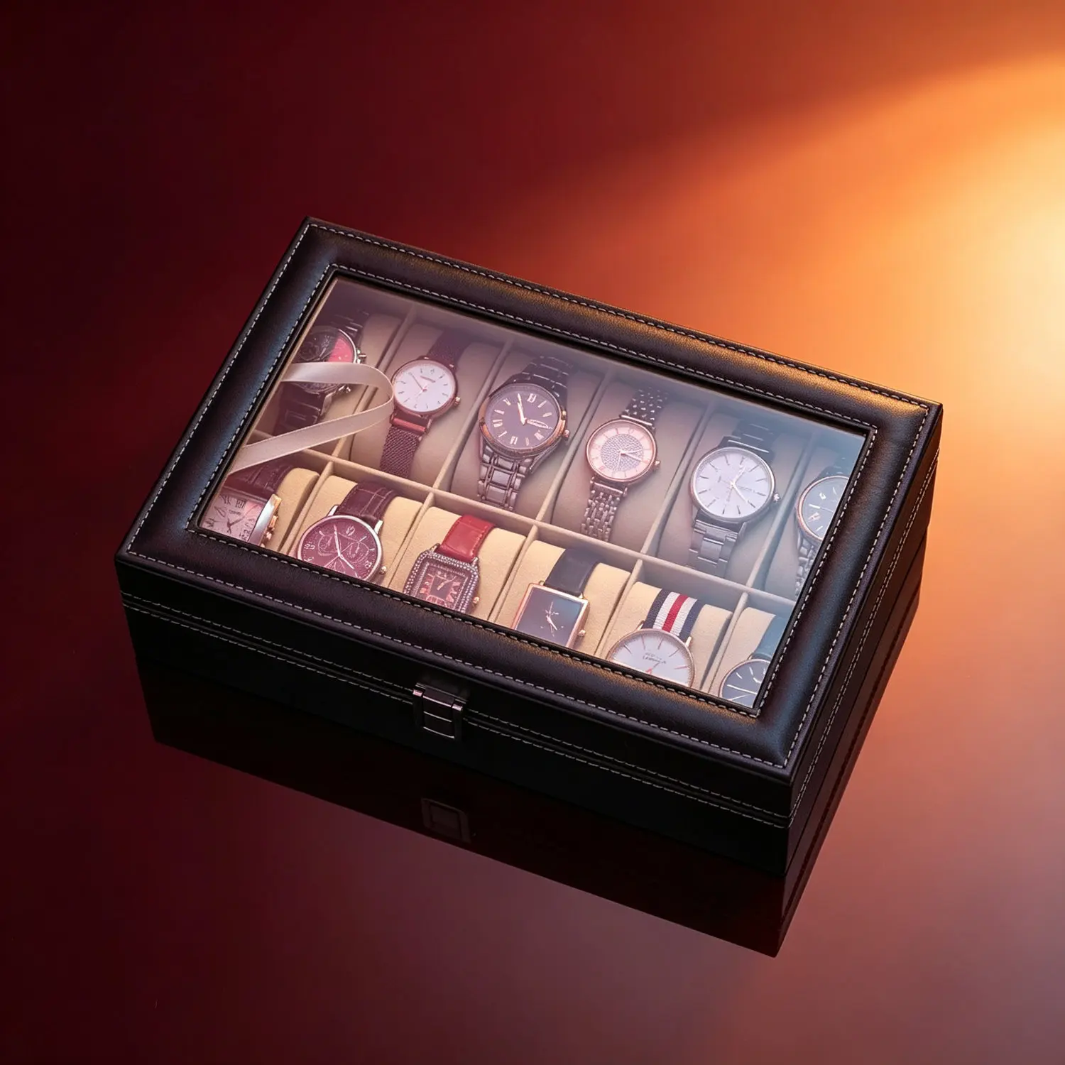 High Capacity Leather Watch Organizer Box
