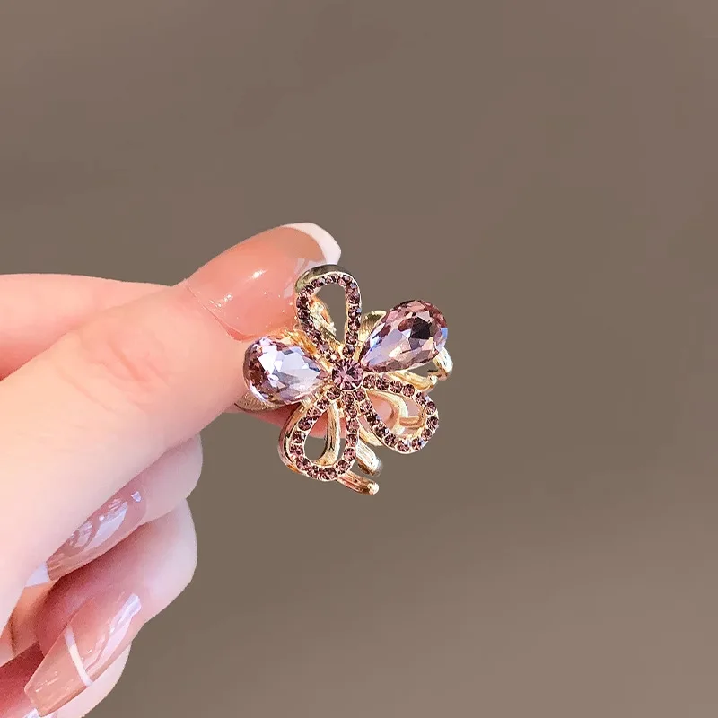 Lila Kristall Strass Blume Haar Grip High-end Top Clip Mini Side Bang Clip Prinzessin Haar Clip frauen haar Zubehör – Detail 1
